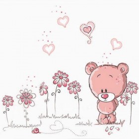 Bear, Hearts and Flowers Wall Decal